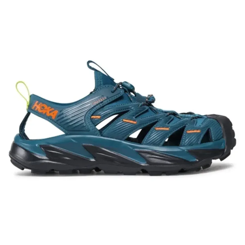 HOKA Hopara Men’s 10.5 Blue Orange Hiking Sandals Slip On Quick Lace
